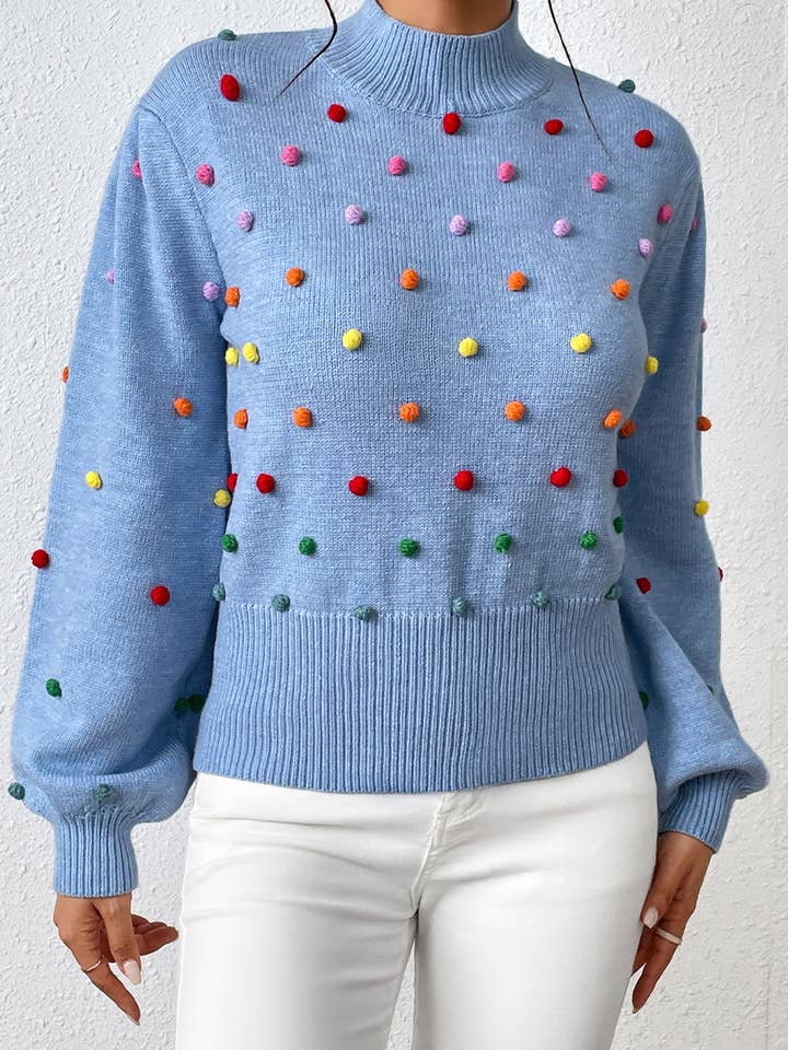 Lily Clothing - Wholesale Knit Sweater - Women's - WOMEN RIBBED HIGH NECK COLOR SWISS DOT JUMPER TOP_CWOSWL02801