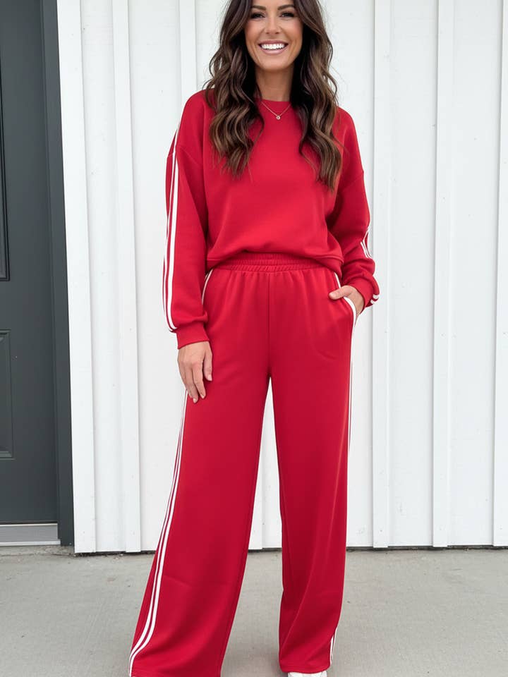 LAS Striped Pullover Elastic Sweatpants 2pcs Outfit (S-XL) for wholesale by LA Society