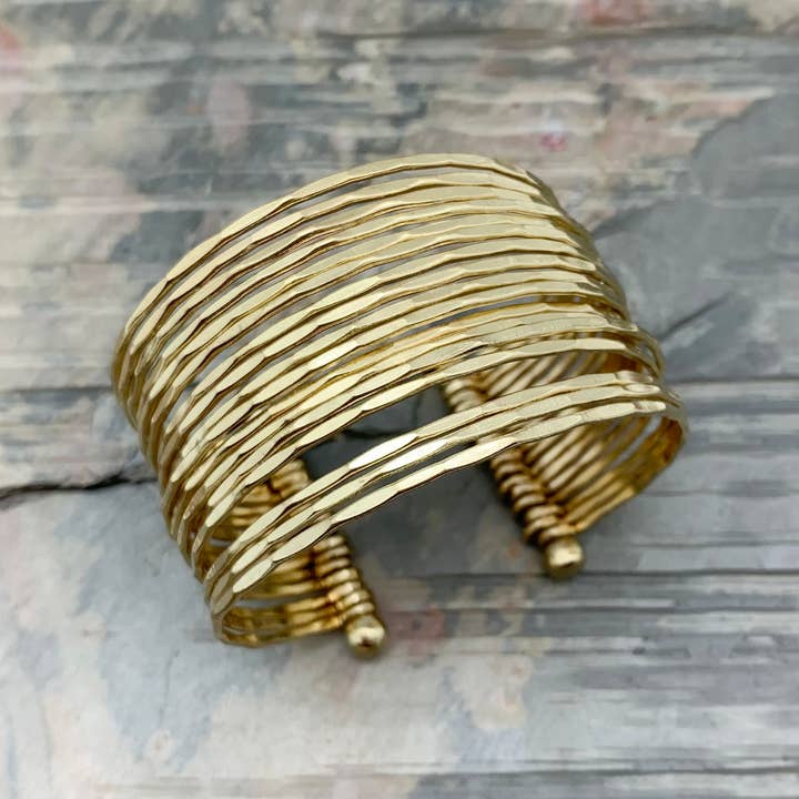 Anju Jewelry - Wholesale Cuff Bracelet - Gold Plated Adjustable Cuff Bracelet - Hammered Bands