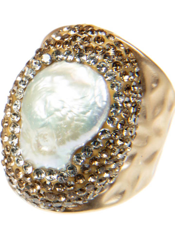 Irregular Fresh Water Pearl Rhinestone Alloy Ring for wholesale by Ole