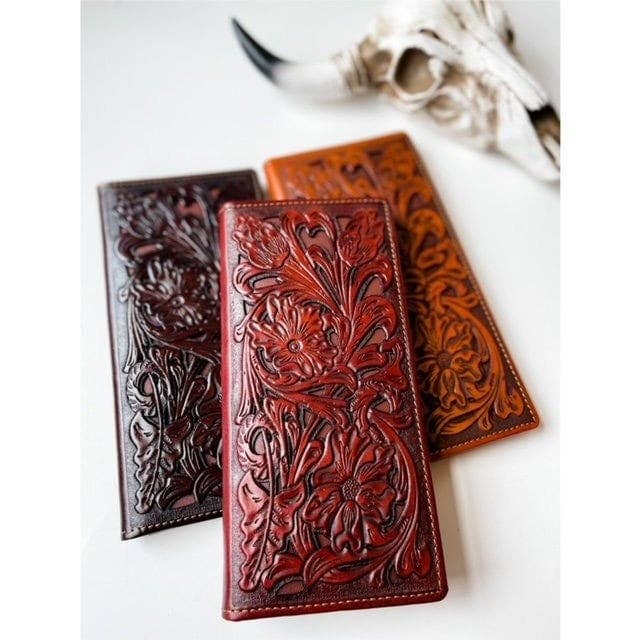 Boho Ranch Shop – wholesale Wallet – Unisex – Genuine Tooled Leather Bi-Fold Wallet0