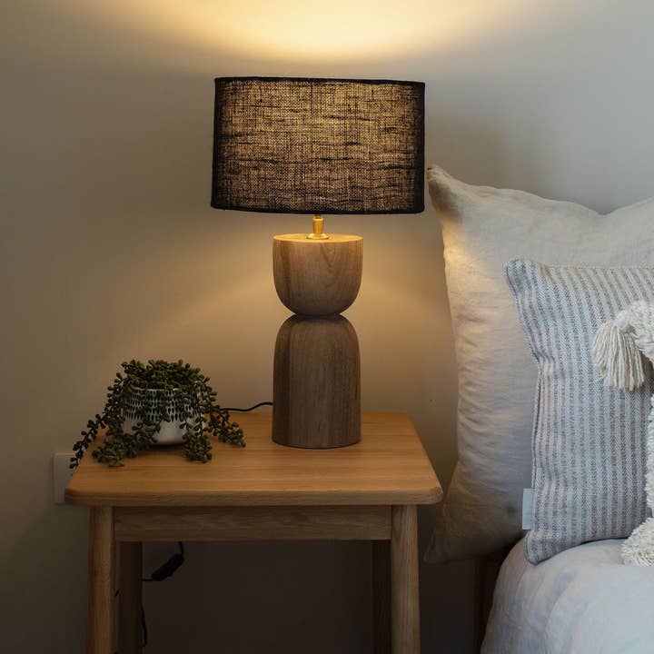 Arthur Cameron - Wholesale Accent/Desk Lamp - Mells, Tall, Light, Sandblasted Wooden Large Table Lamp with Black Shade2