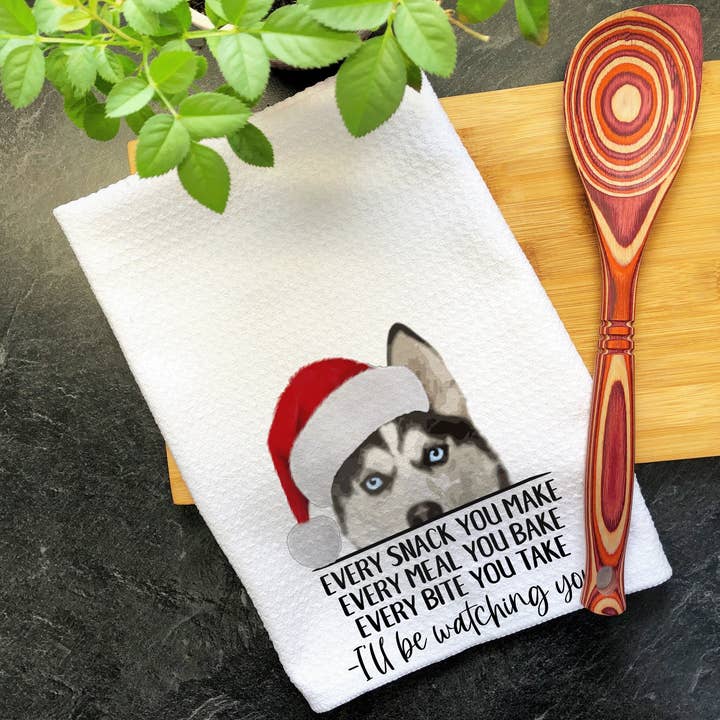 Asciugamano da cucina natalizio Siberian Husky per la vendita all'ingrosso da parte di Swanky Bazaar