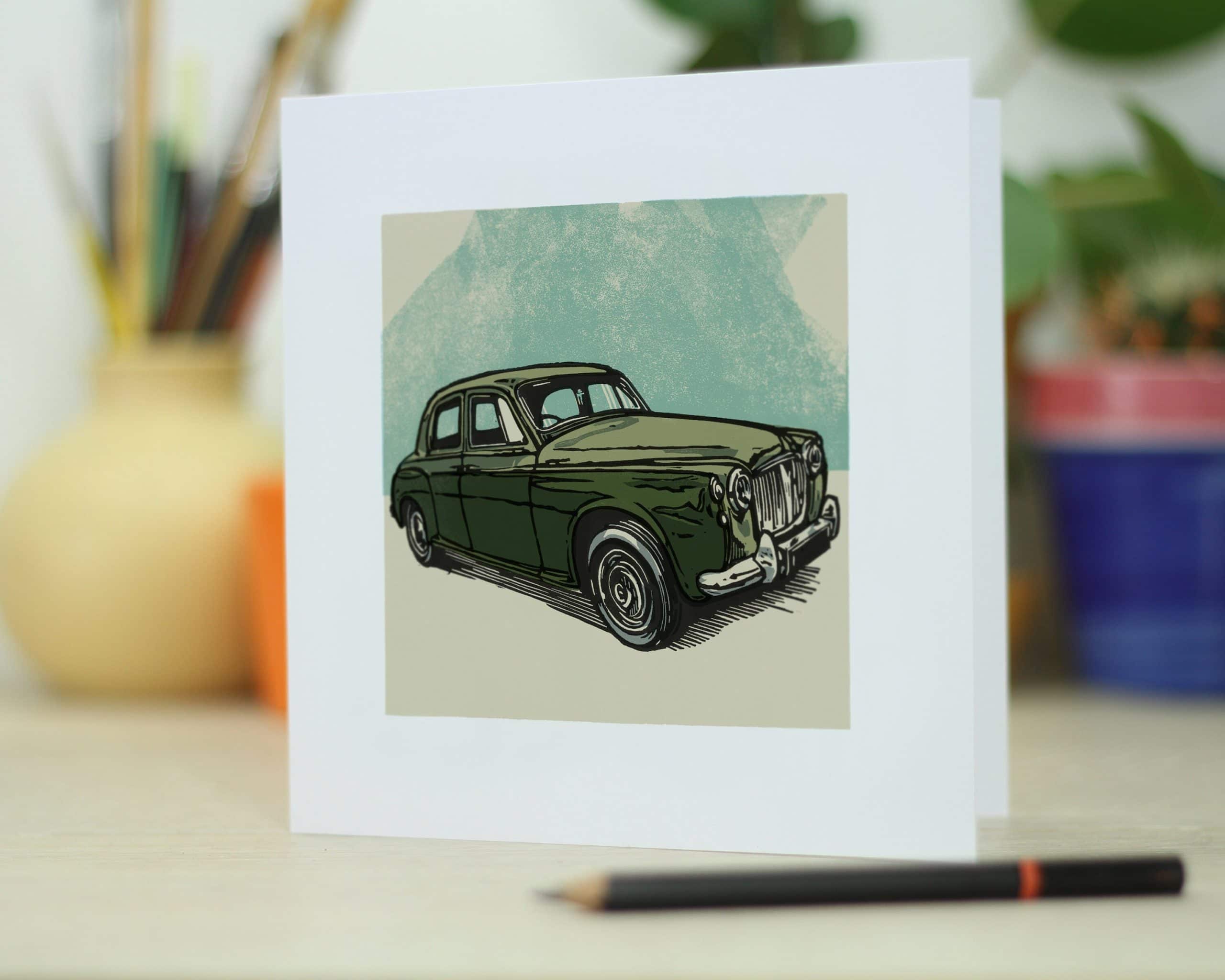 InkyCrow Art - Wholesale Everyday Greeting Card - Rover P4 Classic Car Greetings Card3