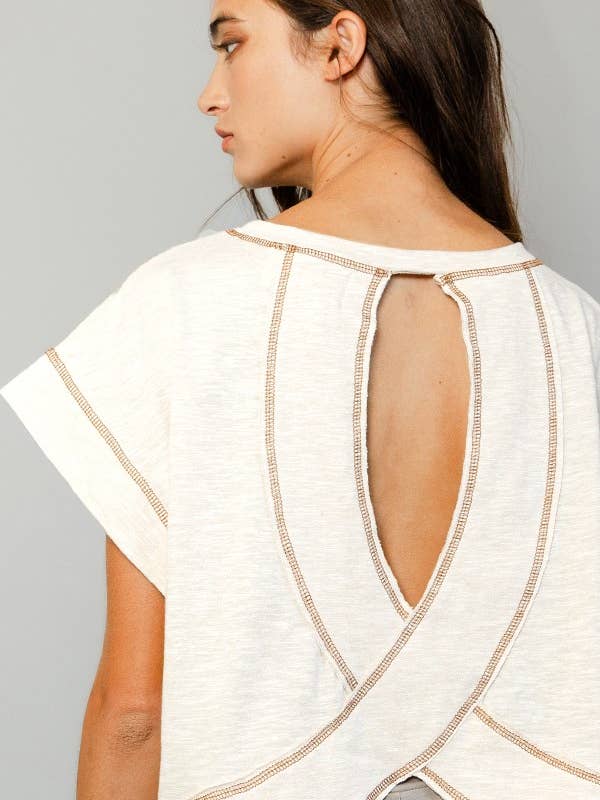 BUCKETLIST INC - Wholesale Knit Top - Women's - T2177 Overlap Open Back Reverse Stitched Crop Top9