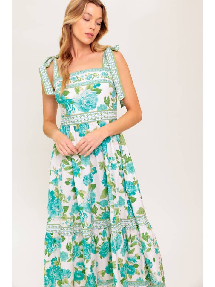 IVORY GREEN A printed woven midi dress - ID22293 for wholesale on Faire