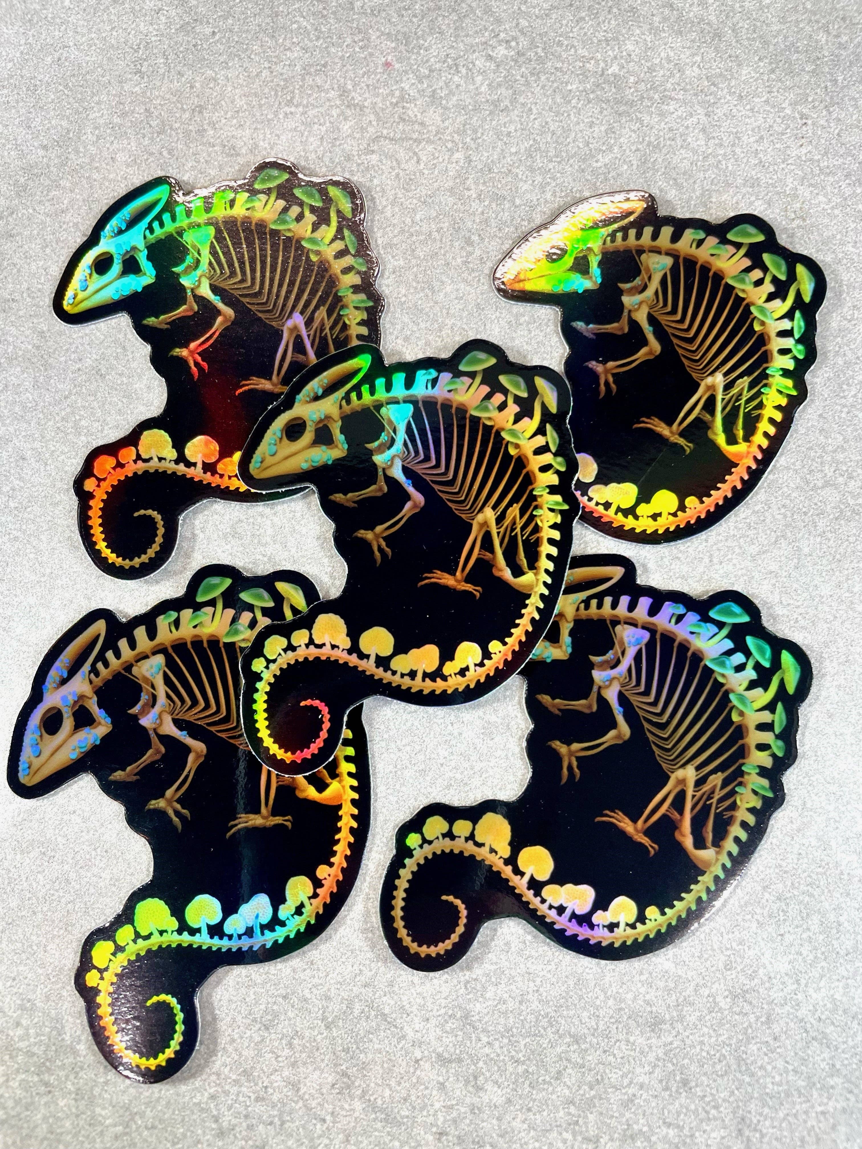 Two Twisted Dragons - Wholesale Sticker - Fungal Chameleon Skeleton Holographic Vinyl Sticker3