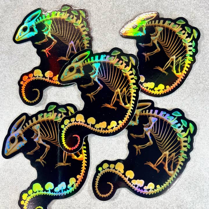 Two Twisted Dragons - Wholesale Sticker - Fungal Chameleon Skeleton Holographic Vinyl Sticker3