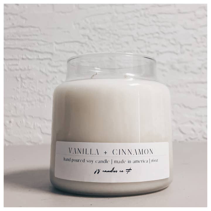 Vanilla Cinnamon 16oz Apothecary Soy Candle for wholesale by j&j candles co.