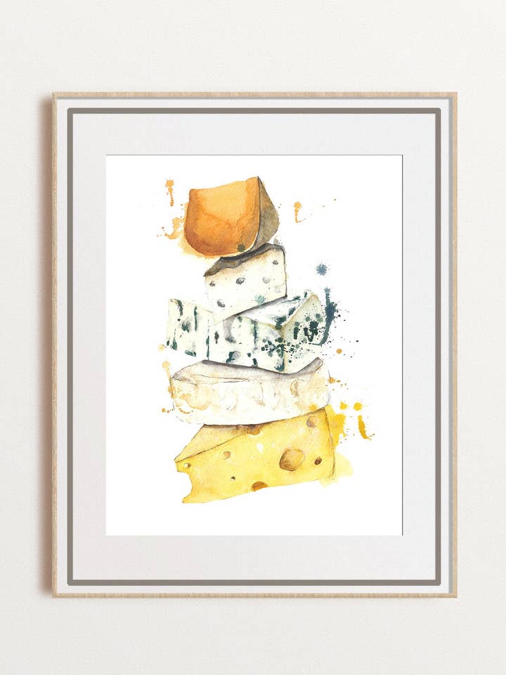 Cheese Stack Watercolor Art Giclée Fine Print Gift for wholesale by Yuliasheart
