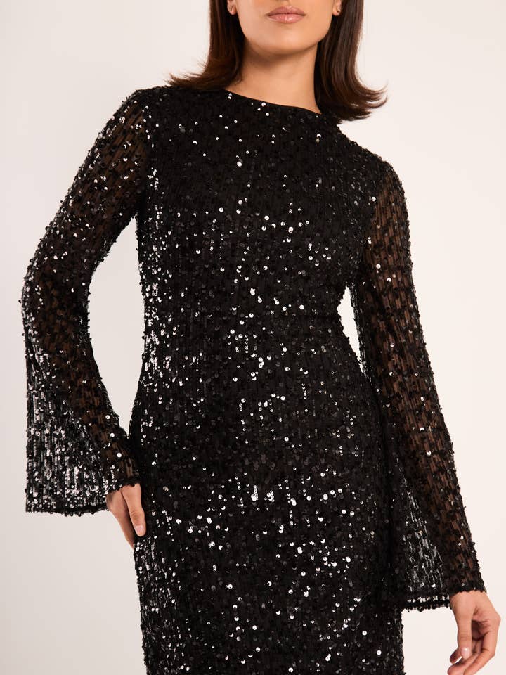 Jina Black Sequin Long Sleeve Mini Dress for wholesale by Jaded Rose