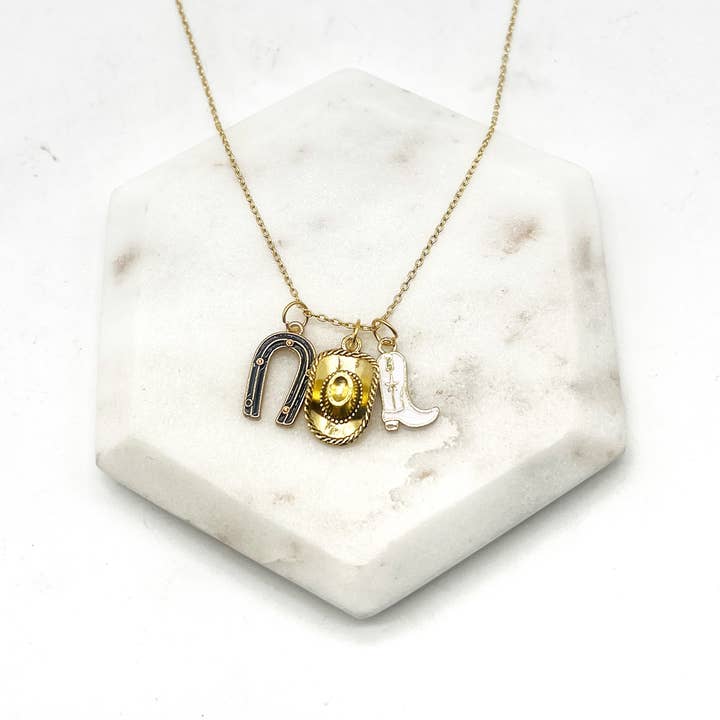 Baubles by B - Wholesale Pendant/Charm Necklace - Country Concert Charm Necklace Cowboy Hat Horseshoe Boots