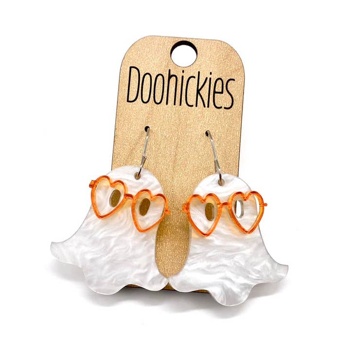 Doohickies - Wholesale Dangle Earrings - 2" Nerdy Ghost Acrylics - Halloween Earrings