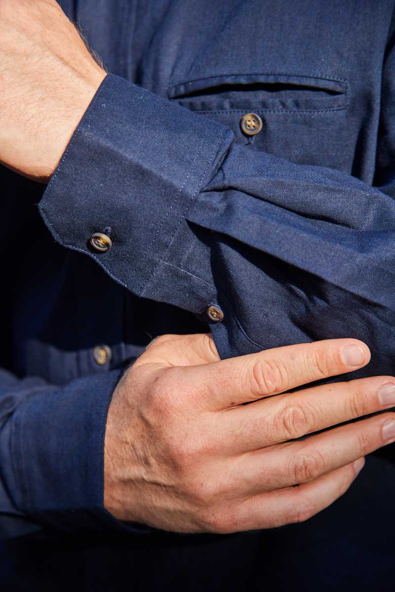 Lee Valley Ireland – wholesale Buttoned-down shirt – Unisex – Irish Collarless Linen Grandad Shirt LN9 Navy2