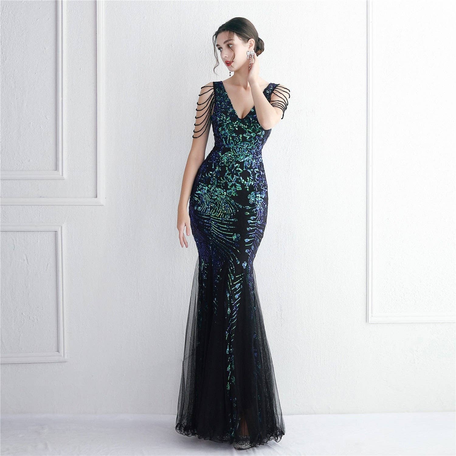 VividLux - Wholesale Gown - Women's - Sequin Mesh Craft Beaded Elegant Fishtail Dress _ Perfect for Annual Meetings4