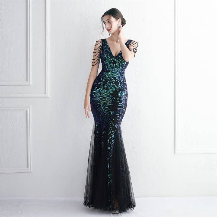 VividLux - Wholesale Gown - Women's - Sequin Mesh Craft Beaded Elegant Fishtail Dress _ Perfect for Annual Meetings4
