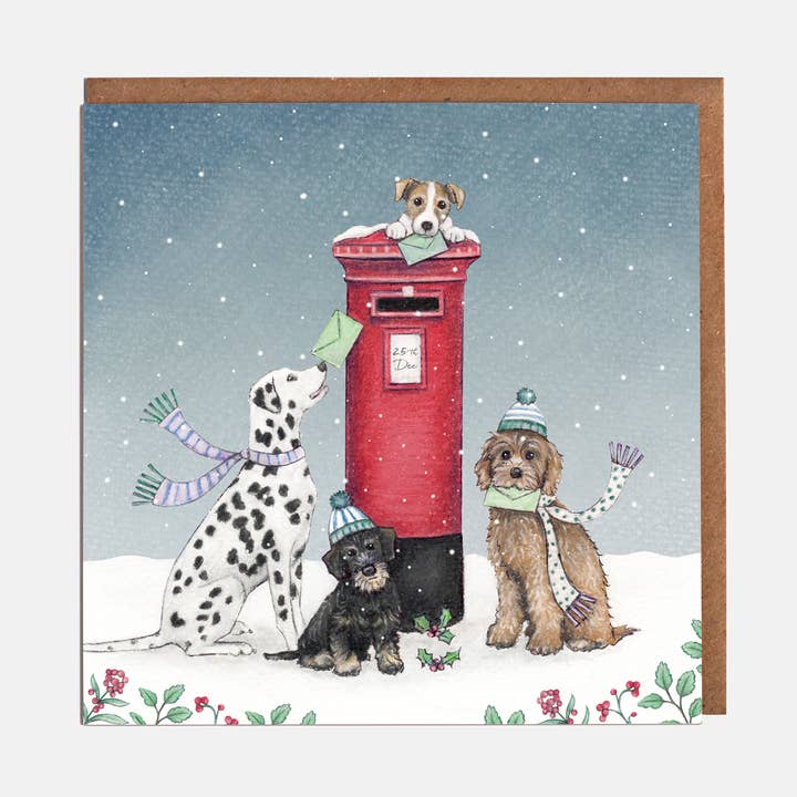 Postbox & Dogs Christmas Card - Blank for wholesale by Lottie Murphy