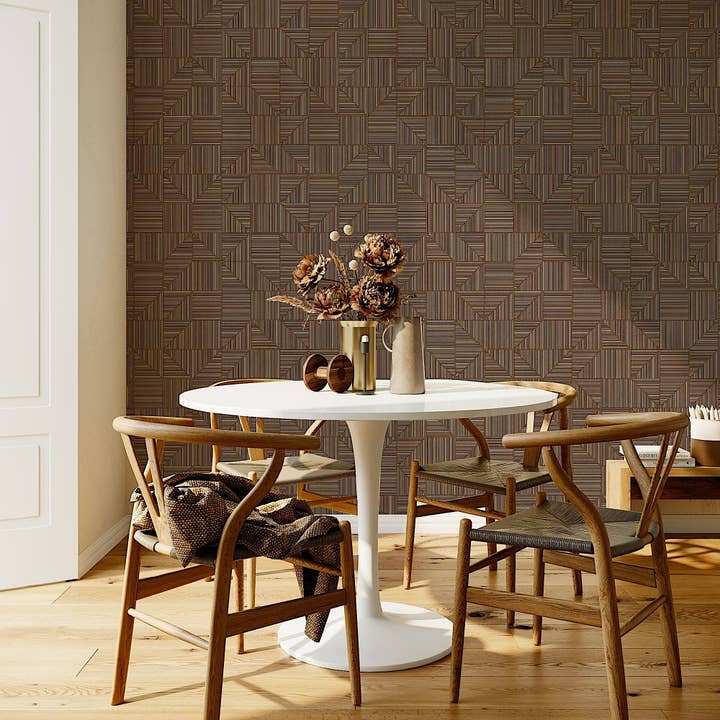 Walloro Luxury Embossed Wallpaper - Vente Papier peint - Papier peint de formes géométriques modernes brunes, revêtement mural contemporain texturé riche en relief