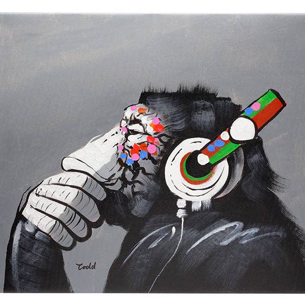 Tänker musikalisk apa. Handmålad olja på duk. 56x48cm. Inramad. för wholesale av Fun Animal Art