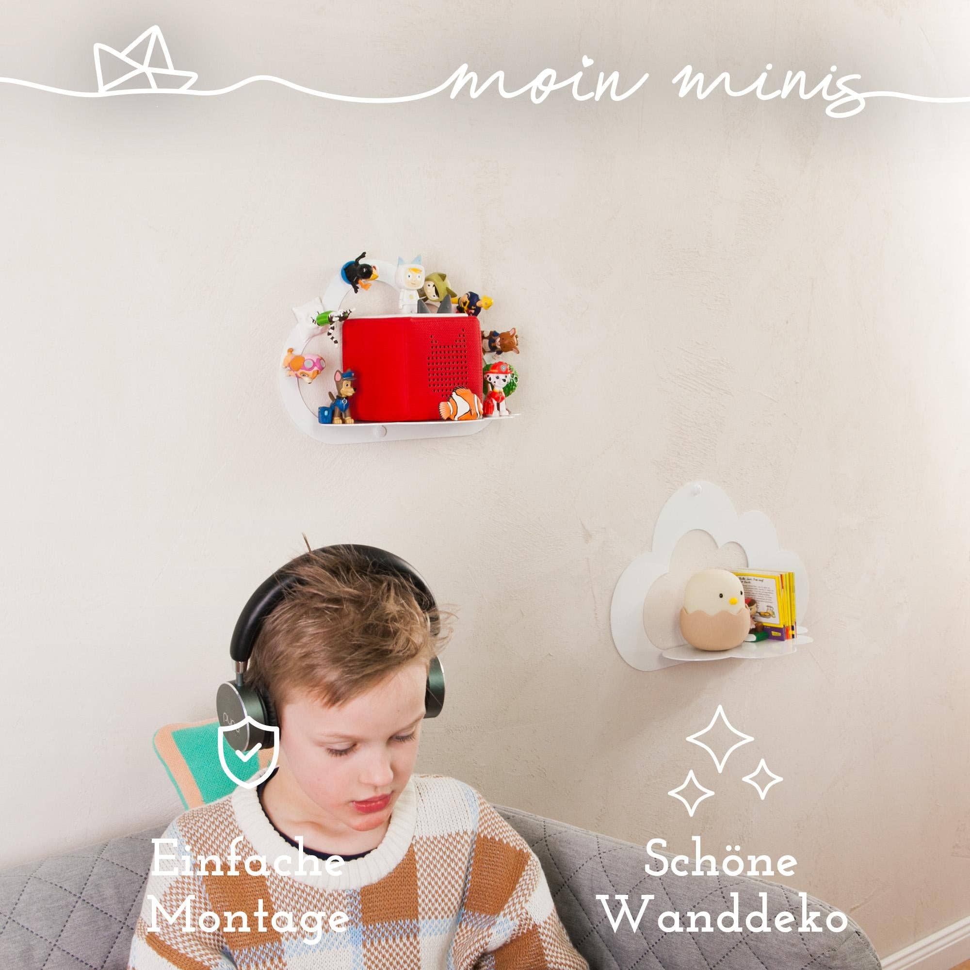 Mixcover GmbH - Vente Étagères murales - Étagère magnétique Moin Minis Cloud blanche compatible avec 20 figurines Tonie et Tonie Box pour enfants3