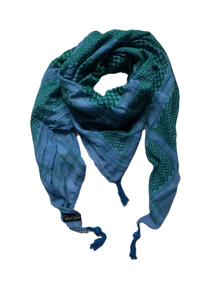 Kefiah sjal - Färg Blå med Smaragdgrön broderi. för wholesale av Emmy Alternative/Shak Chic