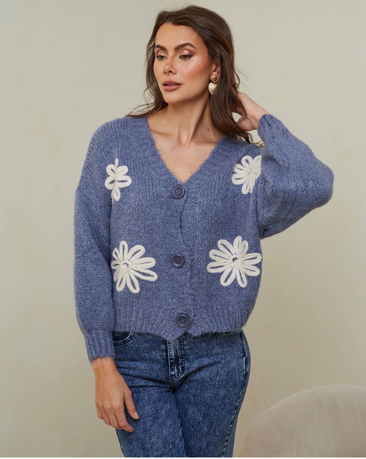LÉA & LUC - Vente Cardigan – femme - Gilet cardigan col en V et motif fleur REF. 3077921