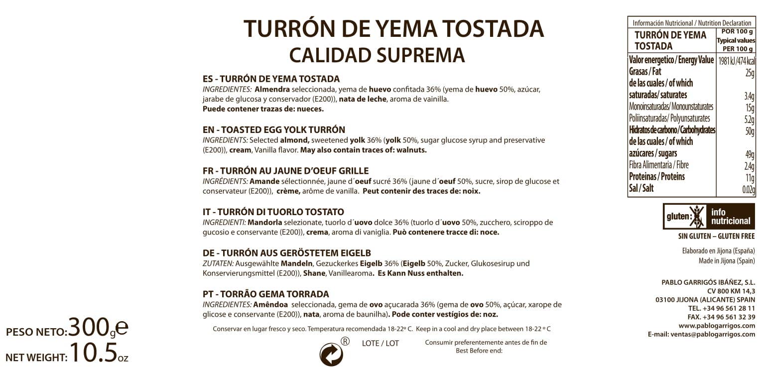 PABLO GARRIGÓS IBÁÑEZ – Engroshandel Nougat – Premium Ristet Æggeblomme Turrón 300 g.1
