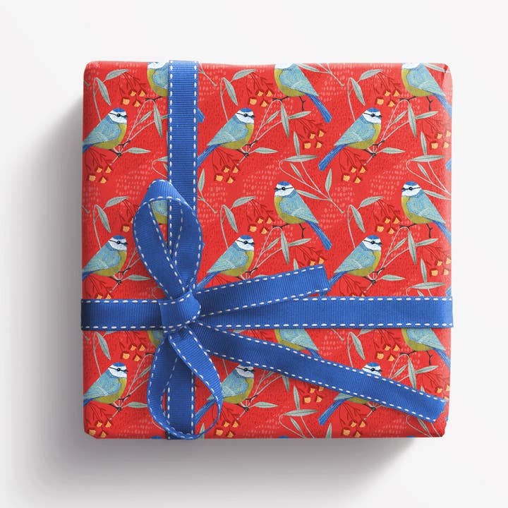 Carta da regalo con cinciallegra - Carta piatta rossa per la vendita all'ingrosso da parte di Ilana Ewing Designs