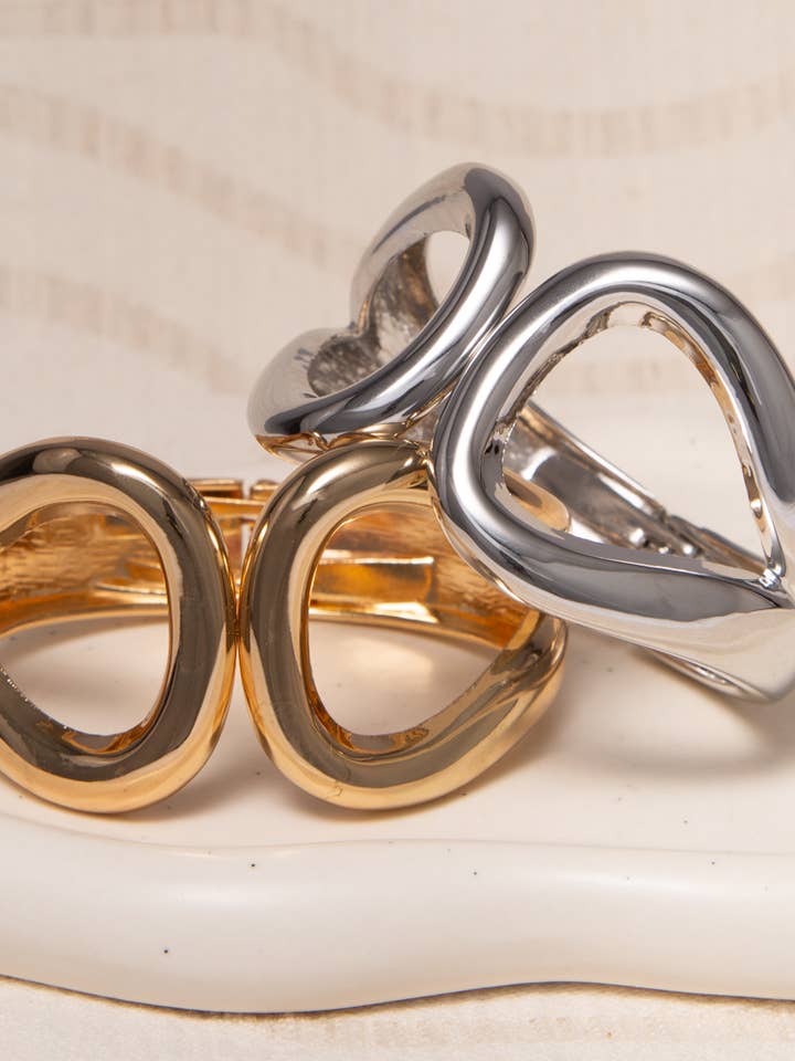 Polished Open Inlay Hinged Bangle Bracelet for wholesale by SP Sophia Collection