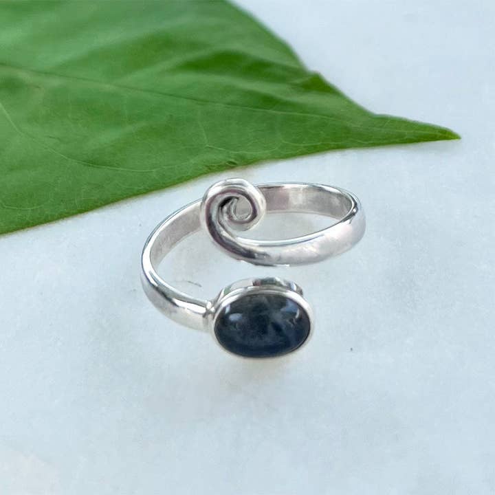 Labradorite Spiral Adjustable Ring- Sterling Silver, Indonesia for wholesale by Women's Peace Collection