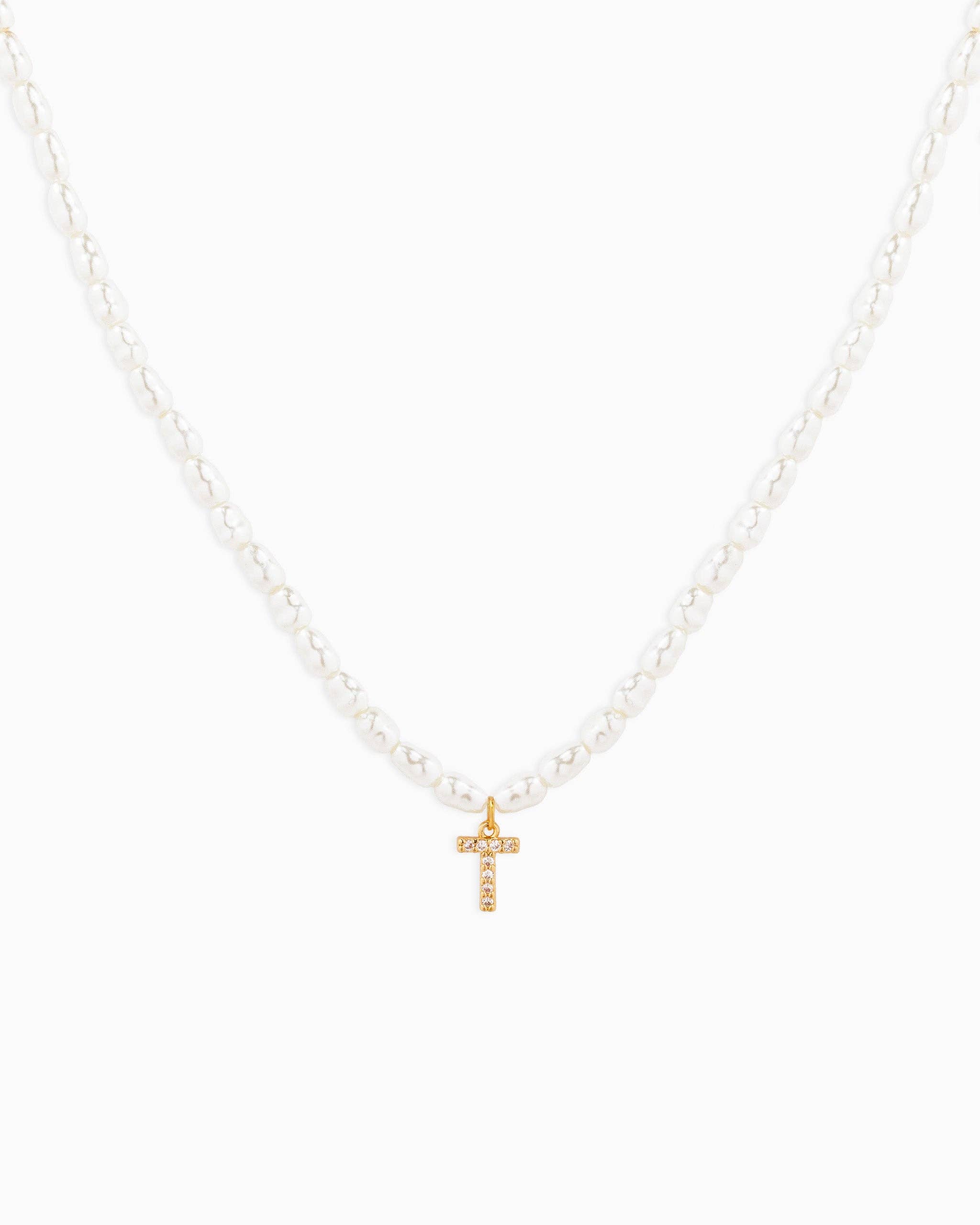 Sessori - Wholesale Pendant/Charm Necklace - CZ Pave Letter Pendant Acrylic Pearl Necklace19