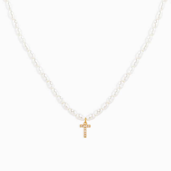 Sessori - Wholesale Pendant/Charm Necklace - CZ Pave Letter Pendant Acrylic Pearl Necklace19