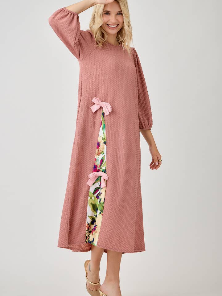 Celeste Clothing - Wholesale Dress - Women's - WOMEN'S MODEST SIDE BOW DRESS WITH PUFF SLEEVES AND POCKETS13