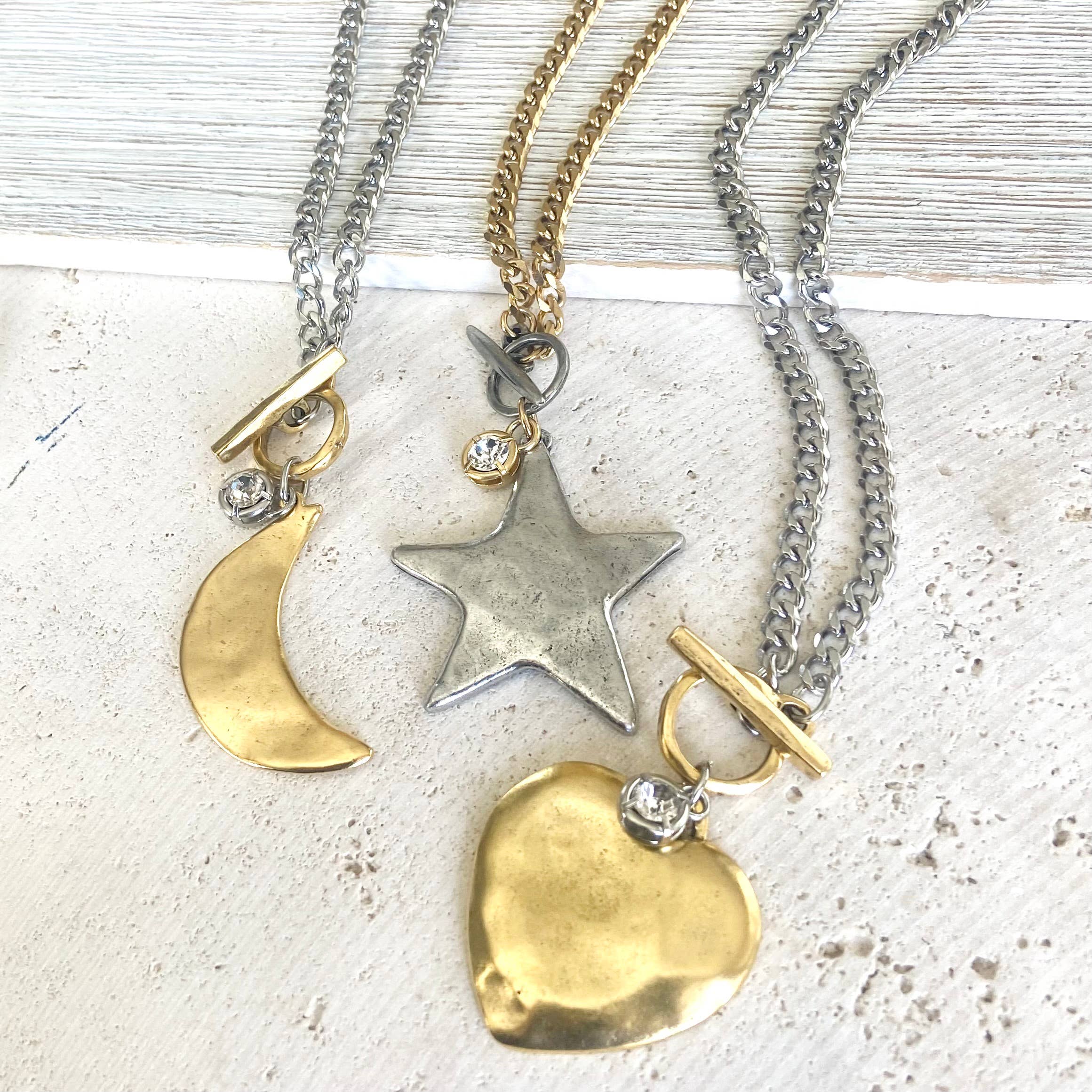 VB&CO Designs Handmade Jewelry - Wholesale Pendant/Charm Necklace - Star moon heart mixed meta necklaces no tarnish jewelry 202510