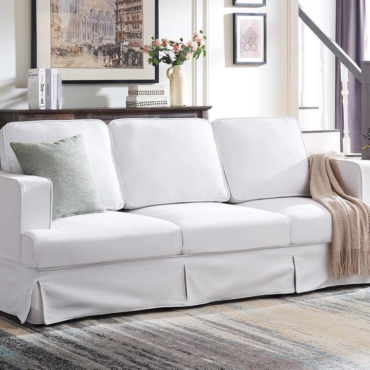 Oversized Slipcovered Couch with Washable Cover, White Linen for wholesale on Faire