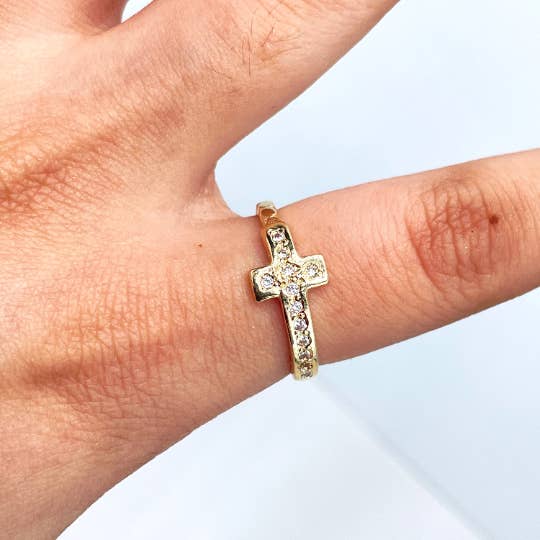 Luxus Accessories – wholesale Ring med flera stenar – 18 k guld fylld Micro Cubic Zirconia Cross Design Ring