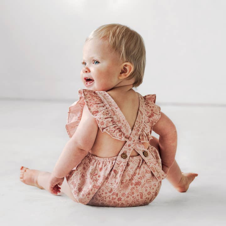 City Mouse Studio - Wholesale Romper - Kids - Overall Flutter Romper- Birds and Butterflies