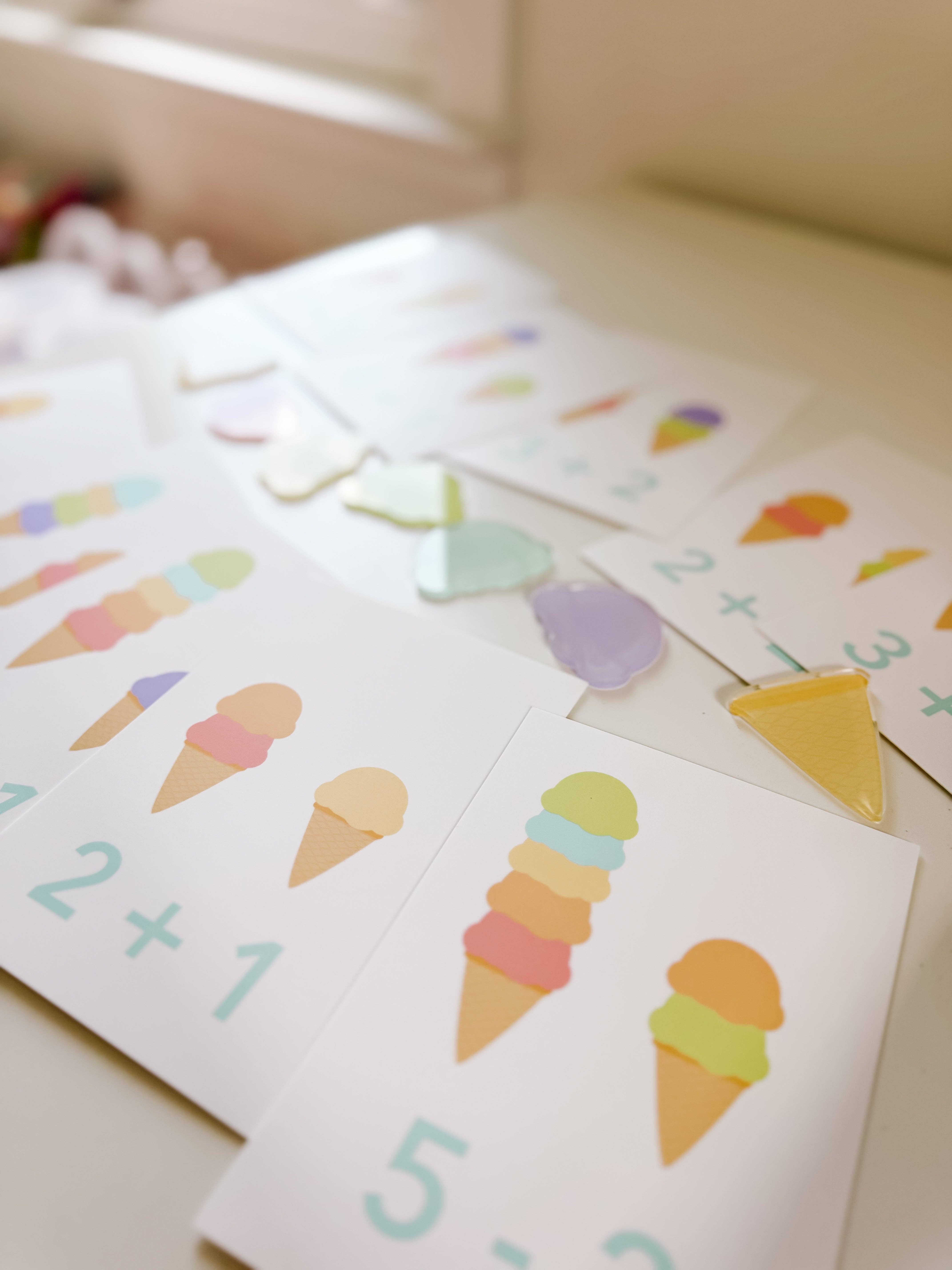 GoodnightFox - Vente Cartes d'apprentissage – enfant et bébé - Kit sensoriel de mathématiques avec crème glacée2