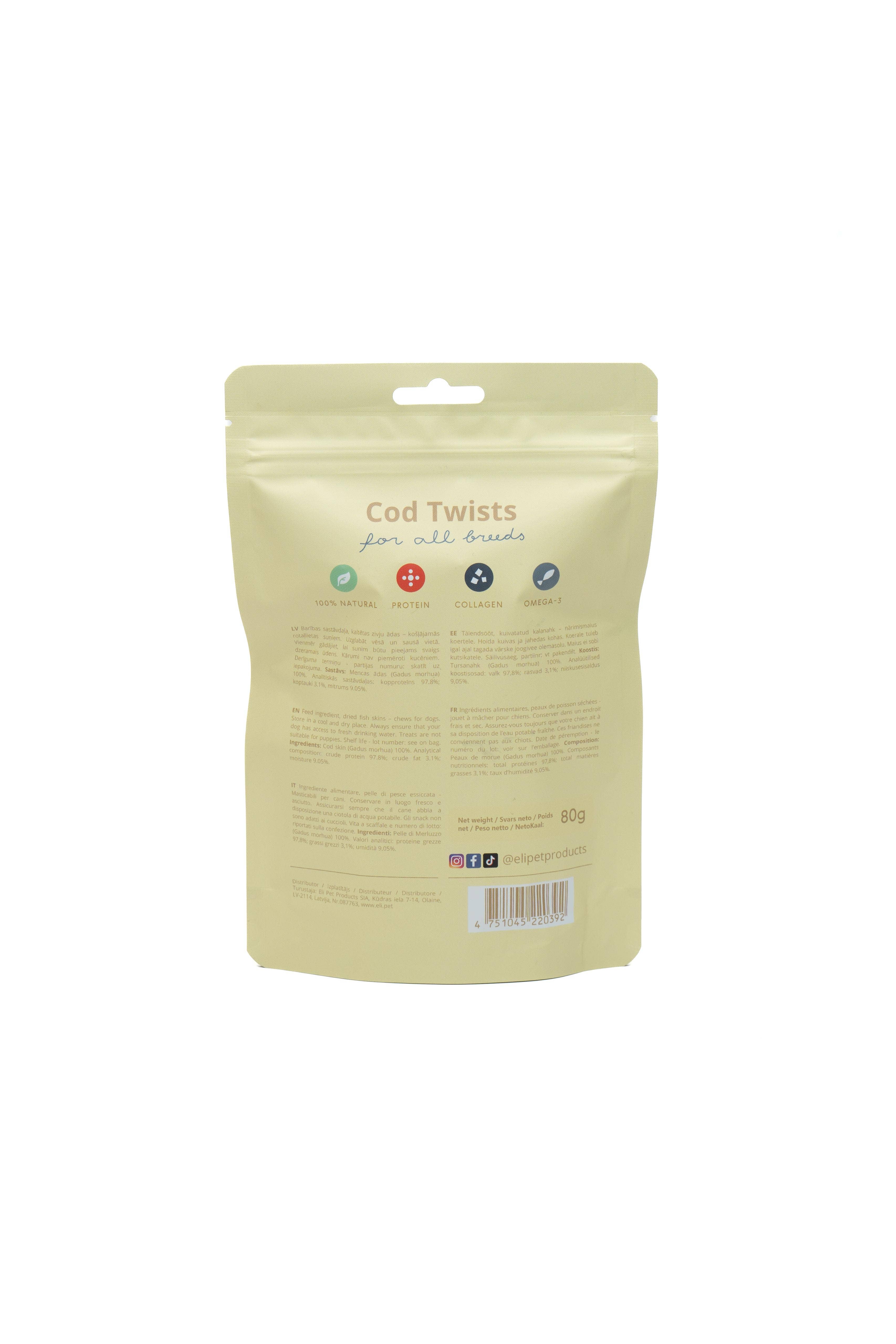 Eli Pet Products – Großhandel Leckerlis – Hund – Getrocknete Kabeljauhaut-Twists 100% natürliche Hundesnacks3