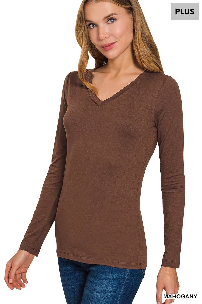 Vanilla Monkey - Wholesale Tunic - Women's - Plus Size Brushed Microfiber Long Sleeve V-neck Tee1