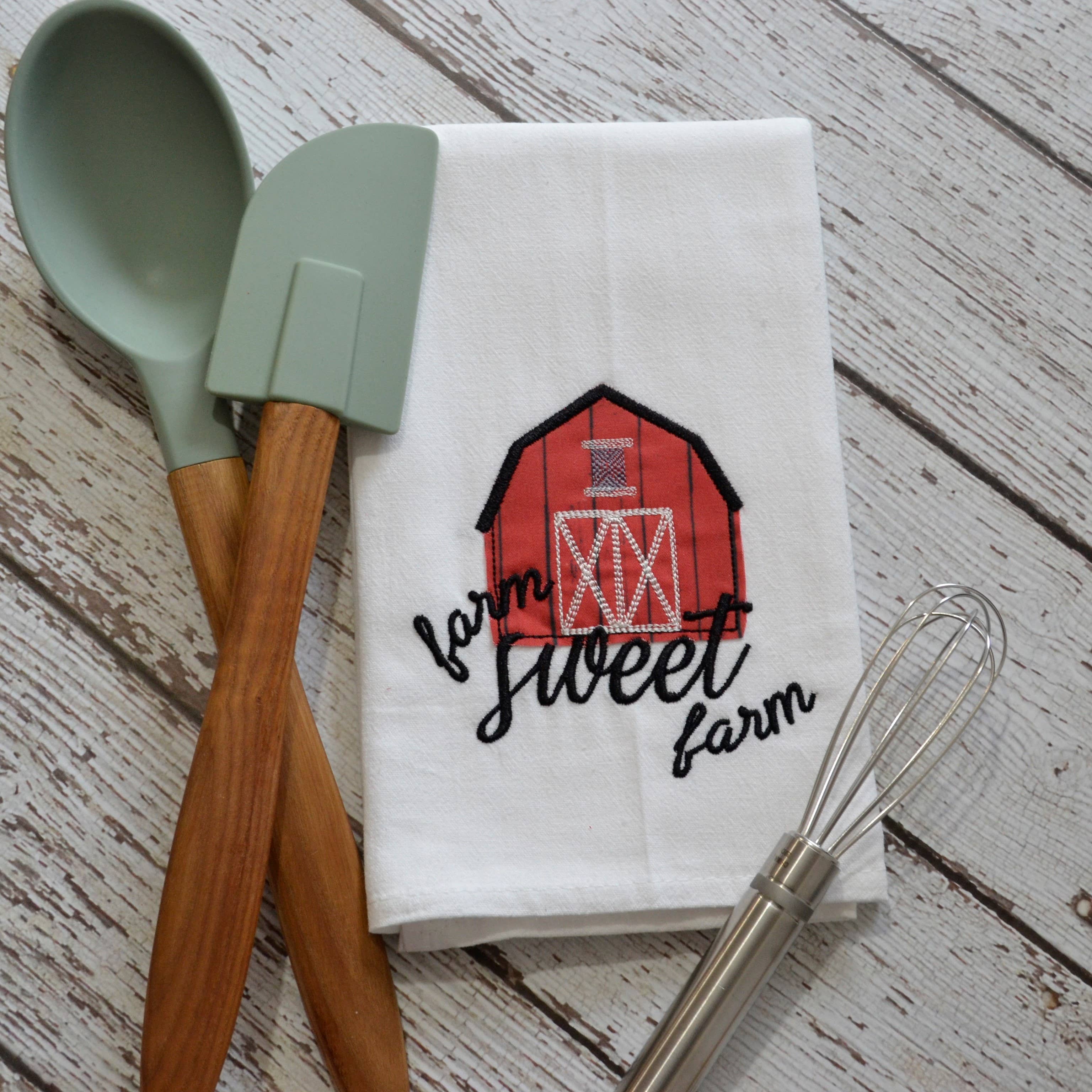 SewMuchMoreStore - Wholesale Tea Towel - Farm Sweet Farm Tea Towel - Embroidered Floursack Towel5