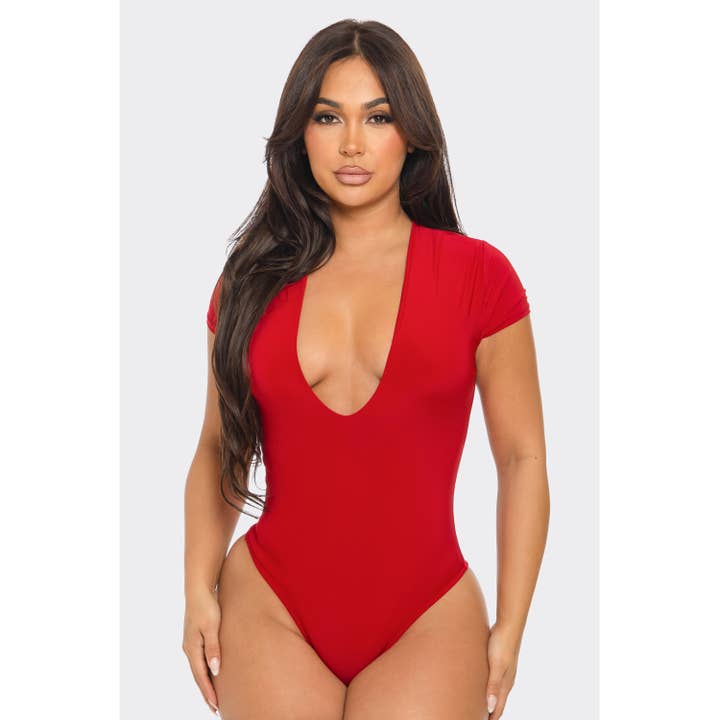 J4846 Deep V Neck Lined Bodysuit for wholesale by Uptown Apparel