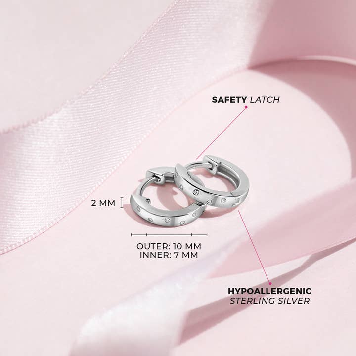 In Season Jewelry - Wholesale Huggie Earrings - Staggered CZ Gems 9mm Girls Earrings Hoop - Sterling Silver9