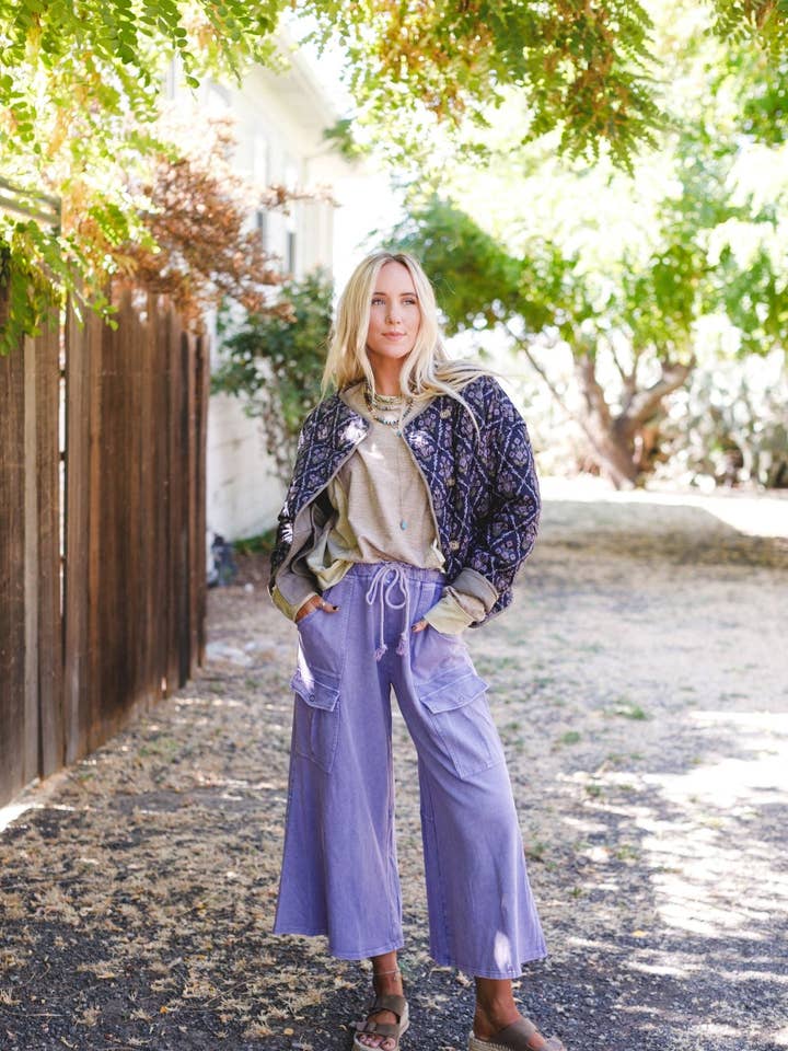 Three Bird Nest - Wholesale Pants - Women's - Cargo Cascade Wide Leg Pants - Peri Blue