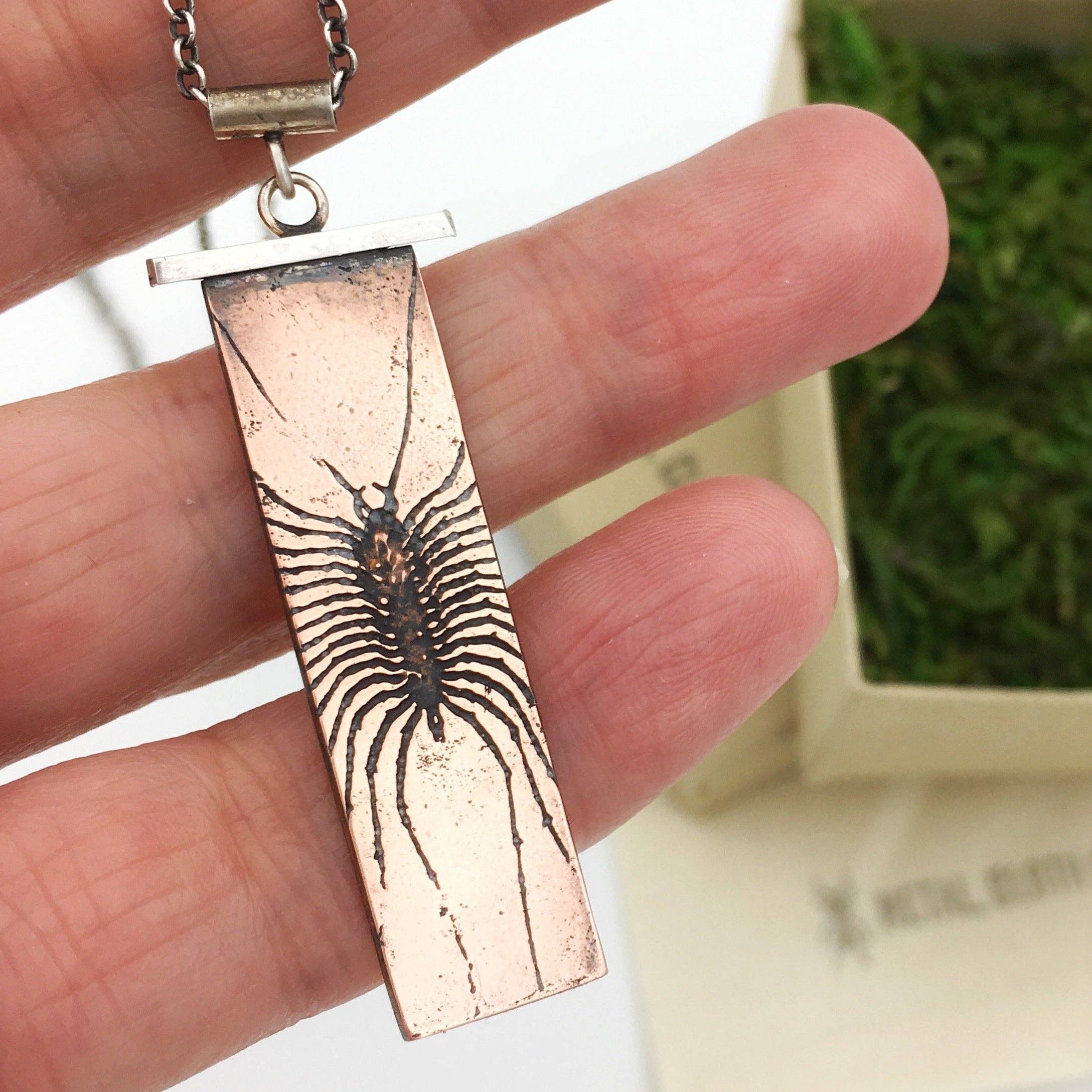 Metal Cloth & Wood - Wholesale Pendant/Charm Necklace - Handmade Insect Jewelry Centipede Necklace in Sterling Silver & Copper1