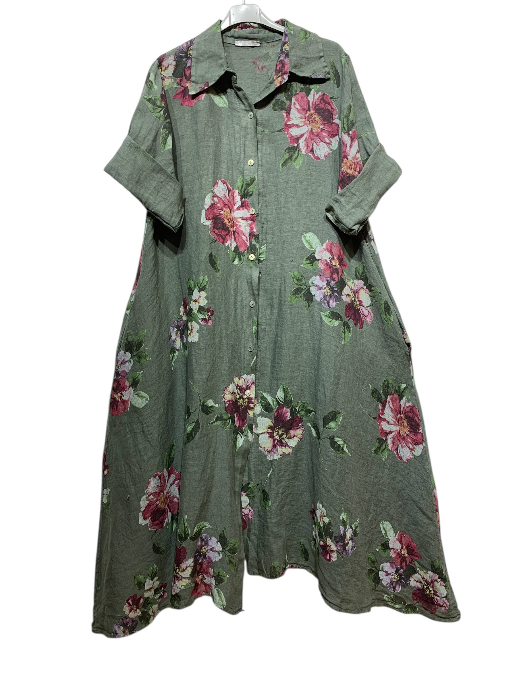 LINEN & COTTON HOUSE - Vente Robe – femme - 8052 E  LONGUE ROBE AVEC POCHES EN LIN  MOTIF 22