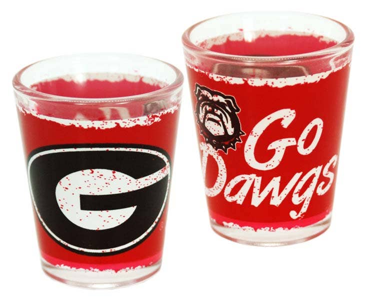 Jenkins Enterprises - Wholesale Shot Glass - GEORGIA BULLDOGS SHOTGLASS TORN DESIGN0
