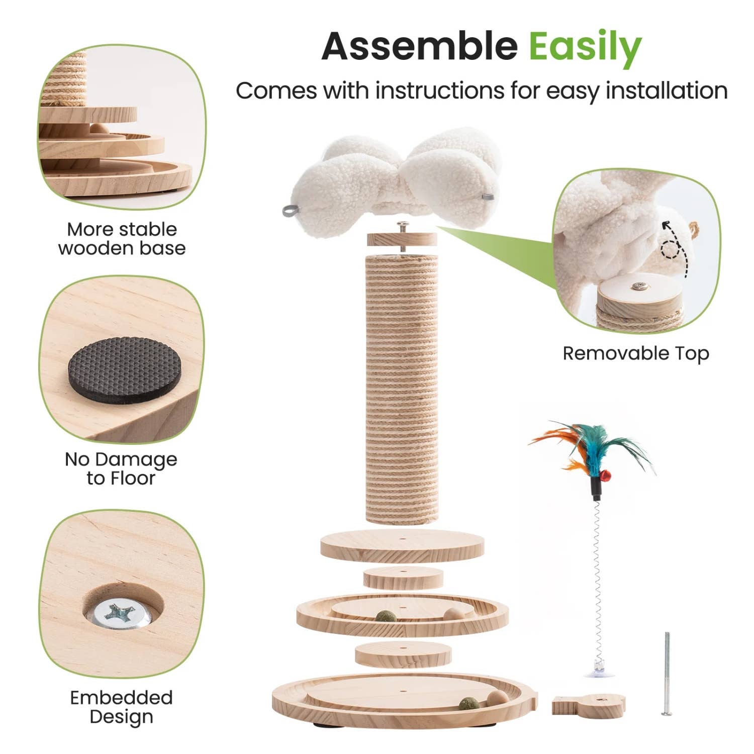 Robud & Mewoofun Official Store - Vendita all'ingrosso Tiragraffi - Gatti - Palo graffio per gatti in corda di sisal con palla sospesa7