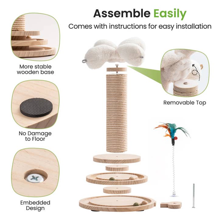 Robud & Mewoofun Official Store - Vendita all'ingrosso Tiragraffi - Gatti - Palo graffio per gatti in corda di sisal con palla sospesa7