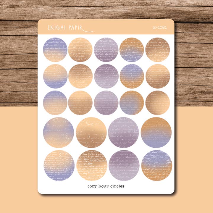 Cozy Hour cirkel en oogje stickervel voor wholesale door Ikigai Papir